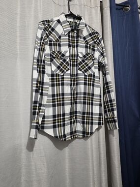 Ralph Lauren Women's Black, White & Yellow Plaid Button-Down Shirt